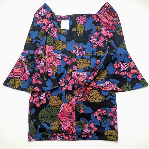 Trina Turk Miley Bell Sleeve Dress Womens Size 2 Dark Floral Print - Picture 4 of 7